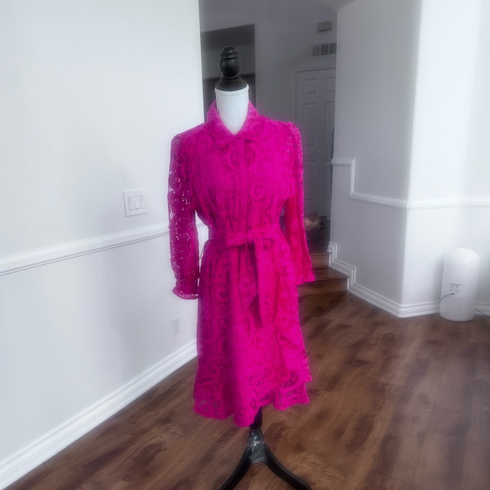 Pink lace dress with ruffle